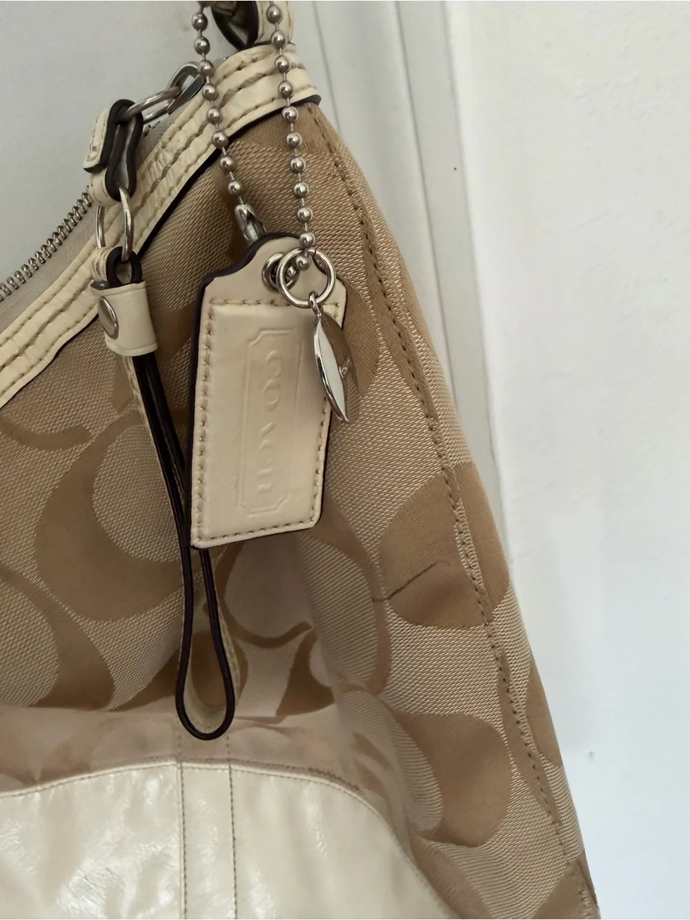 Coach Khaki and Chalk Signature Canvas Hobo